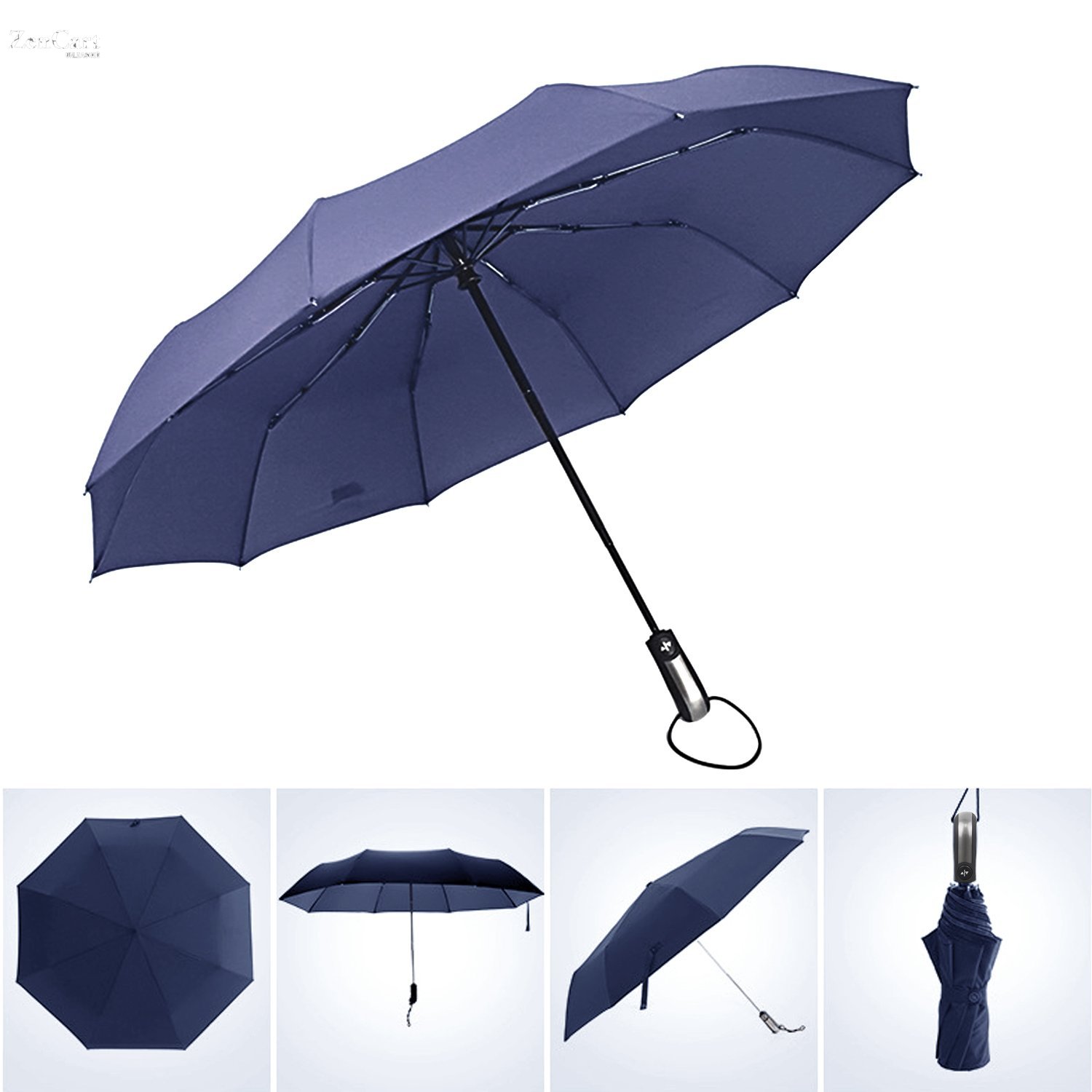 Dollshouse 60MPH Windproof Umbrella 10 Ribs Compact Travel Umbrella Auto Open Close Umbrellas